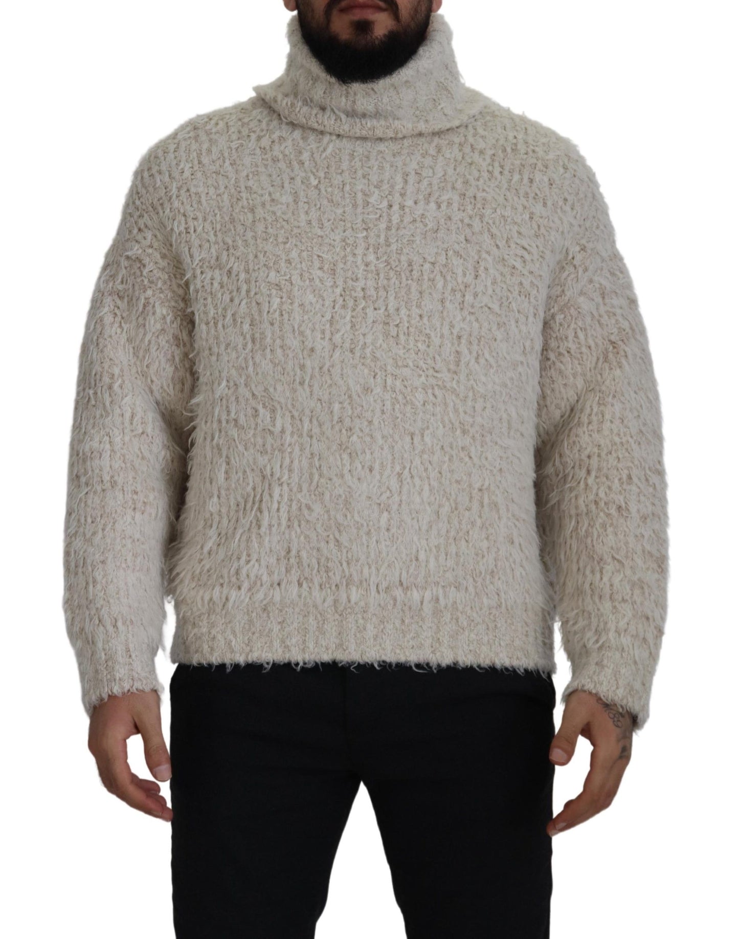 Eleganter cremefarbener Rollkragenpullover aus Wollmischung