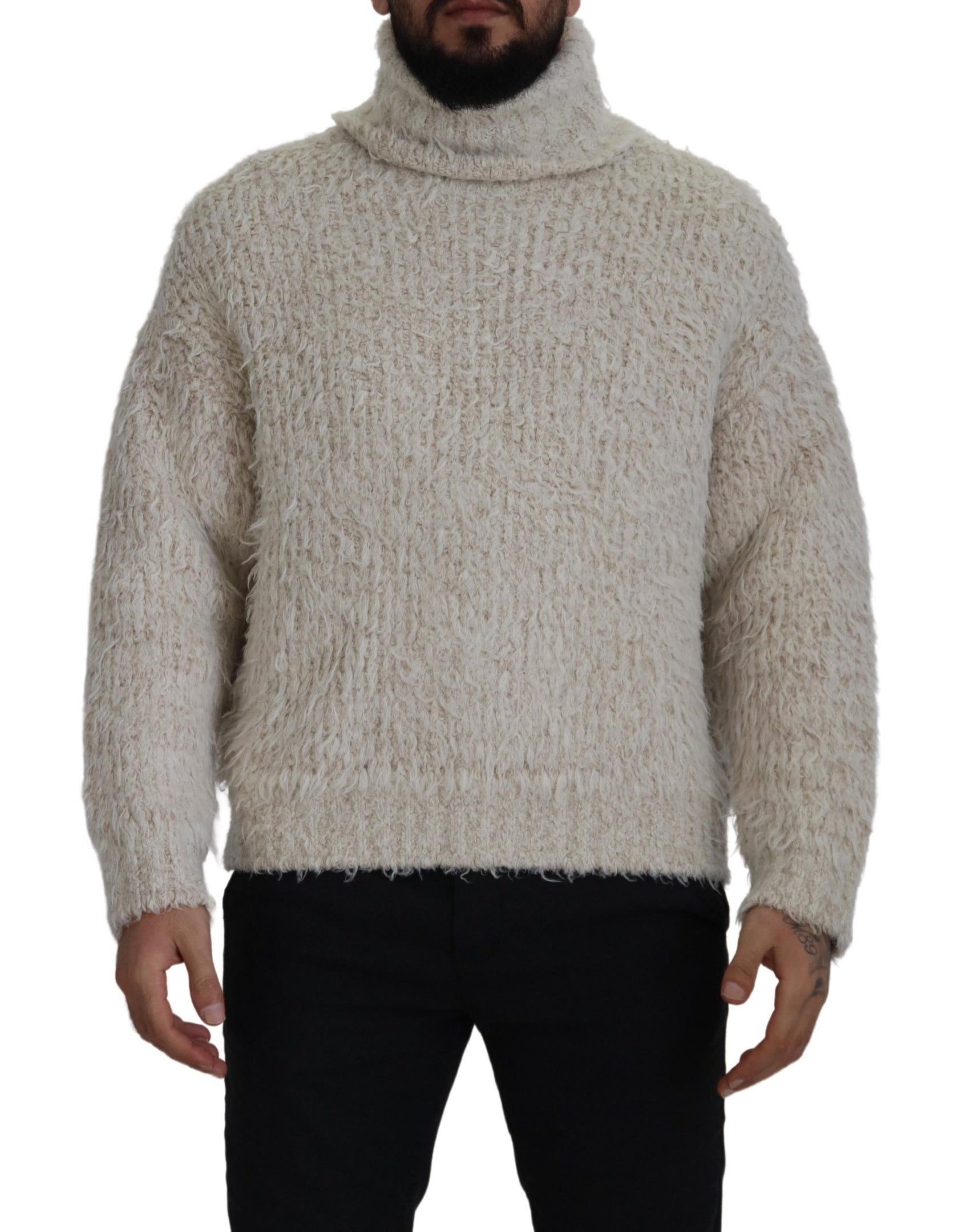 Eleganter cremefarbener Rollkragenpullover aus Wollmischung