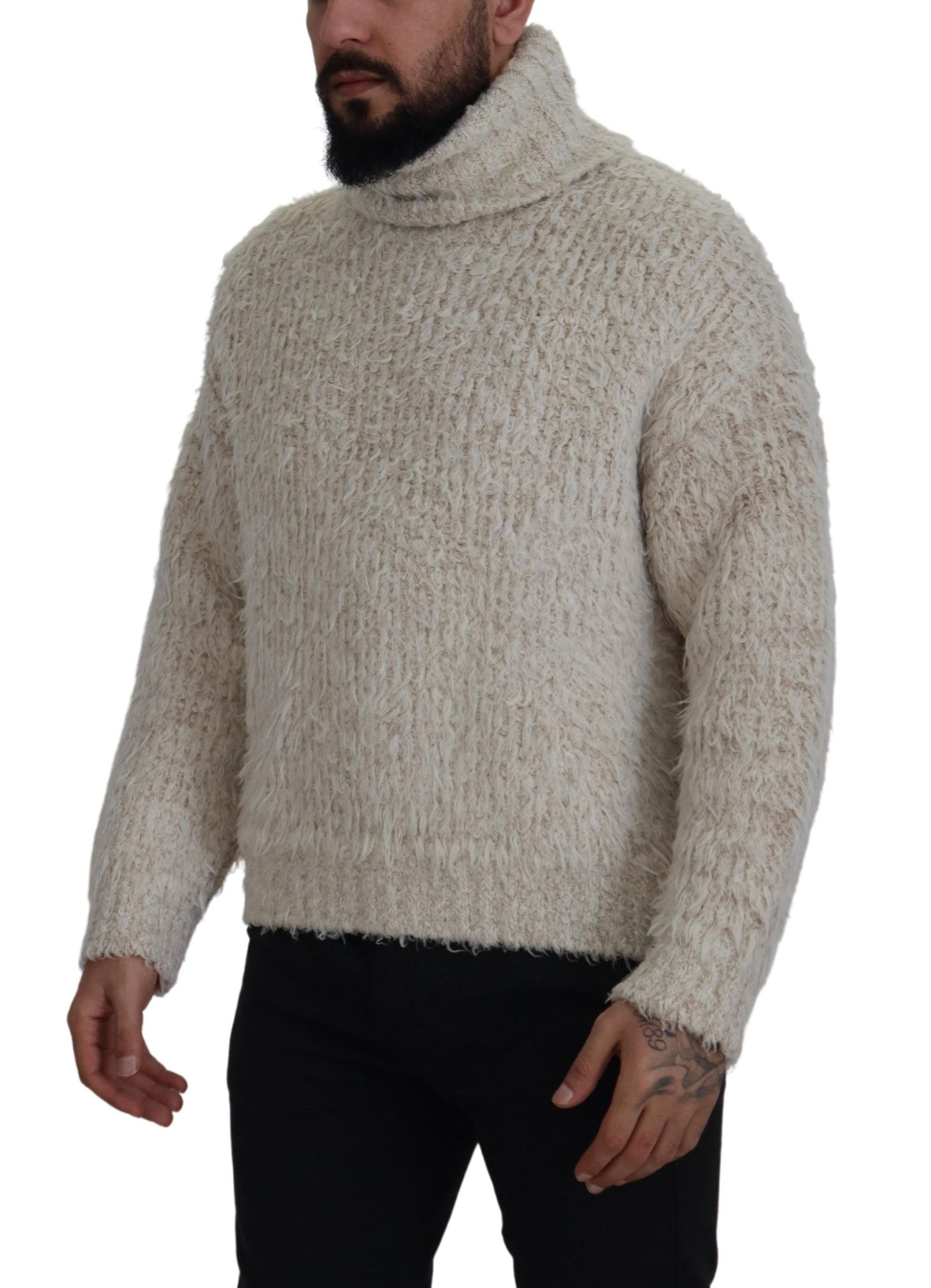 Eleganter cremefarbener Rollkragenpullover aus Wollmischung