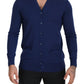 Eleganter blauer Cardigan-Pullover aus Schurwolle