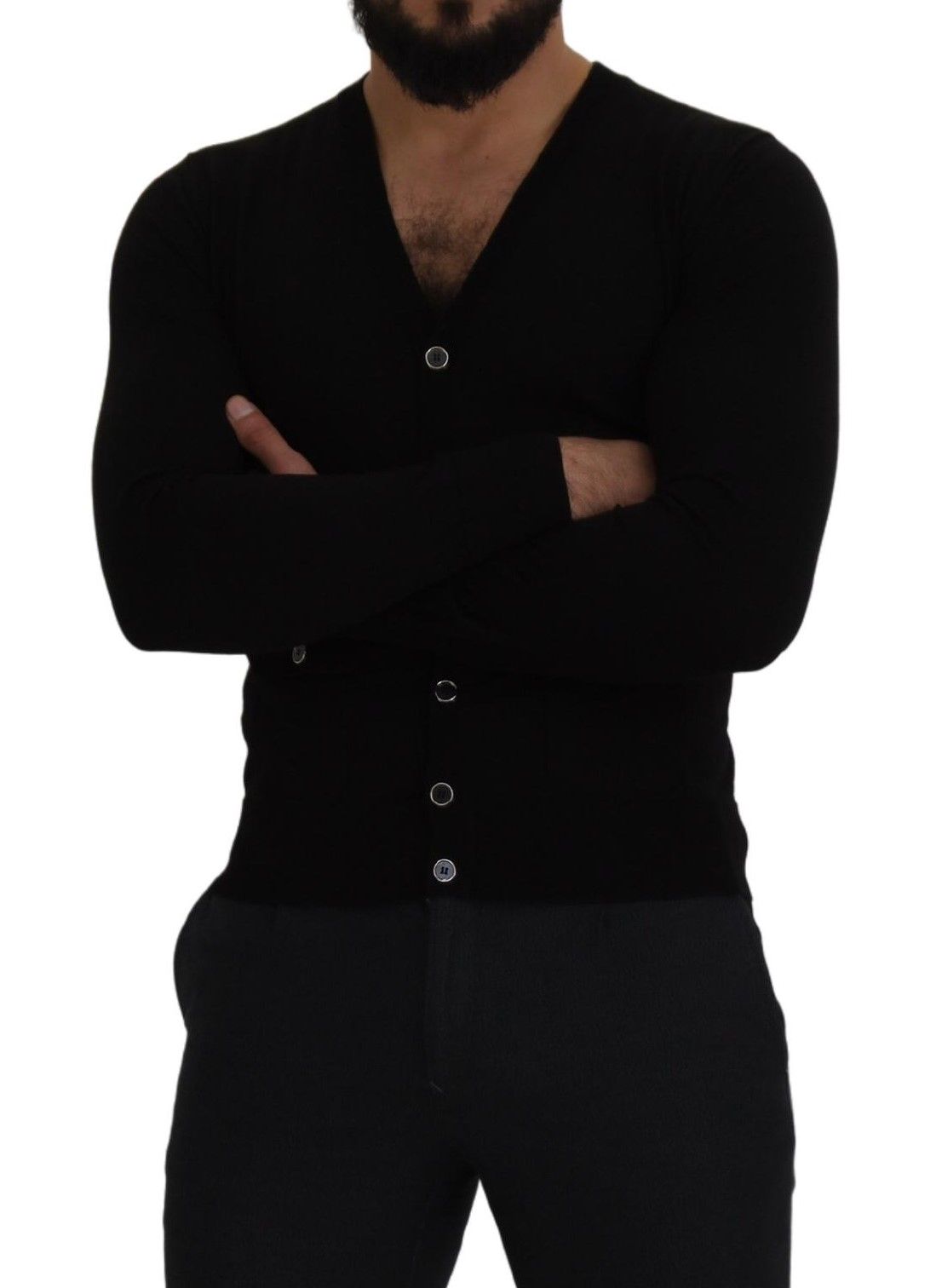 Elegante schwarze Strickjacke aus Wolle mit Knöpfen