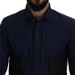 Camicia in cotone blu scuro snella