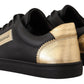 Chic Black and Gold Low-top Leather Sneakers