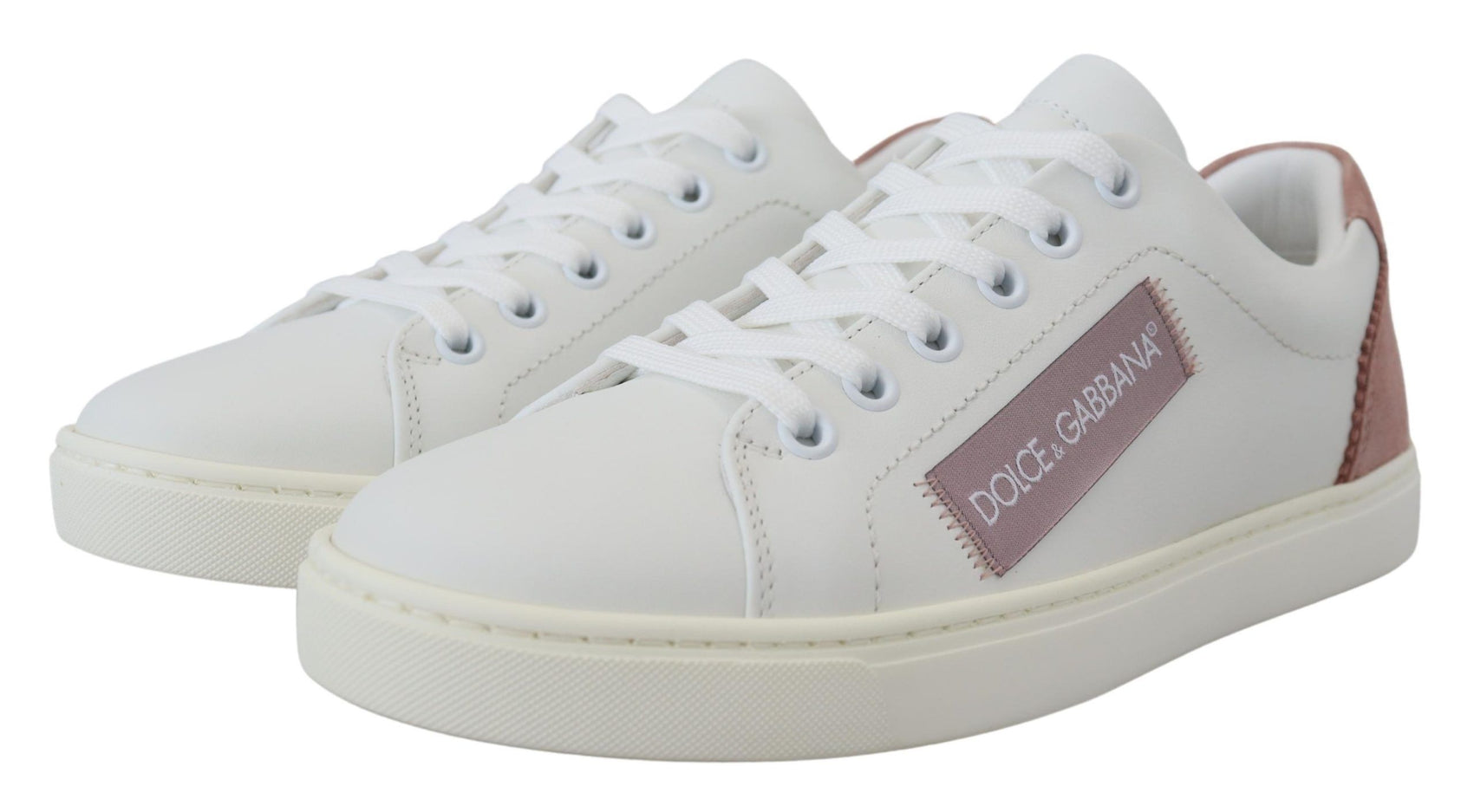 Schicke weiß-rosa Leder Low-Top Sneakers