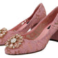 Pastel Pink Lace Crystal Embellished Pumps