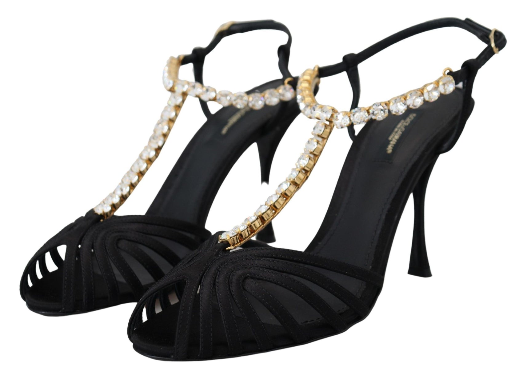 Elegante Pumps mit T-Riemen und Kristallen aus Seidenmischung