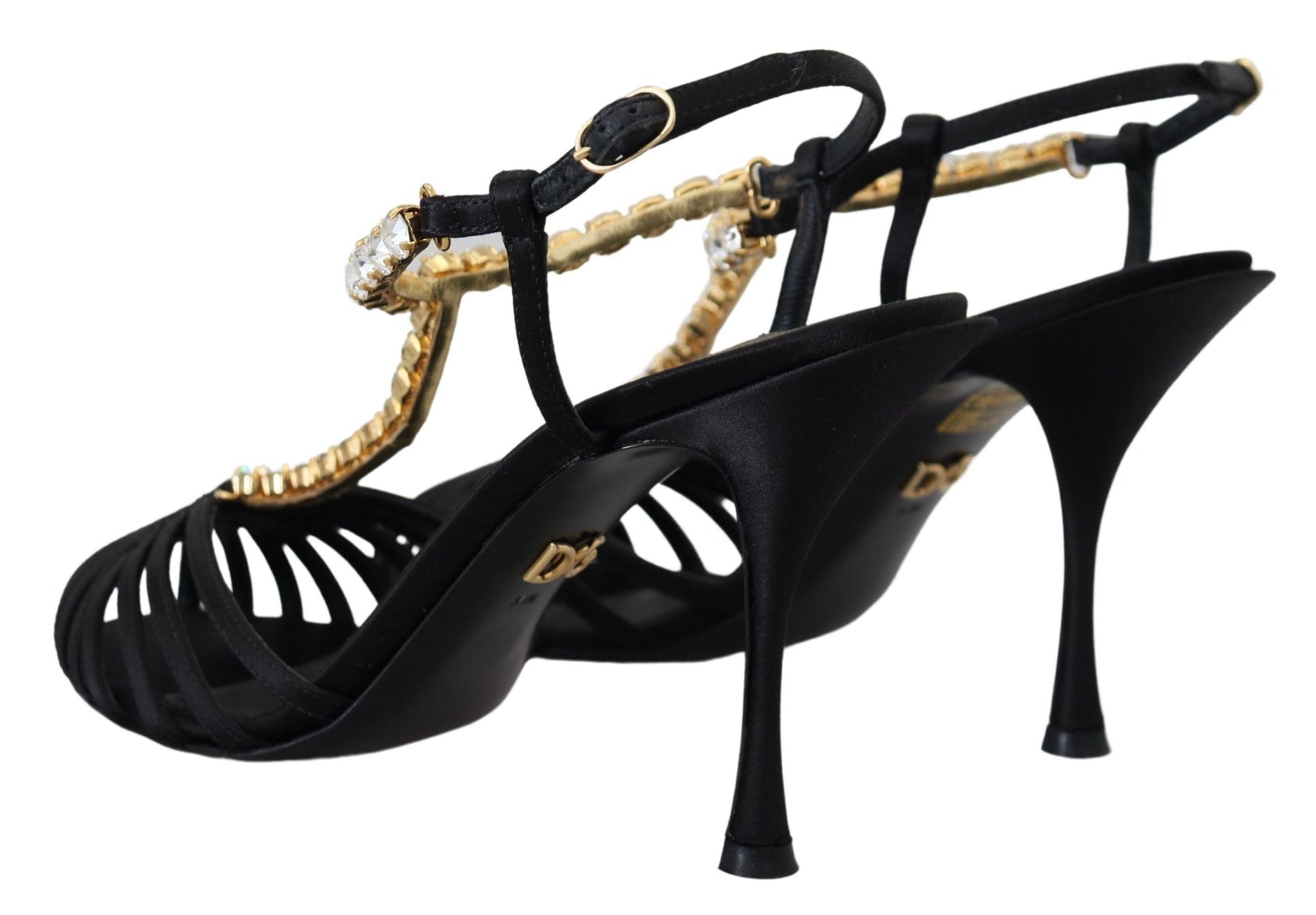 Elegante Pumps mit T-Riemen und Kristallen aus Seidenmischung