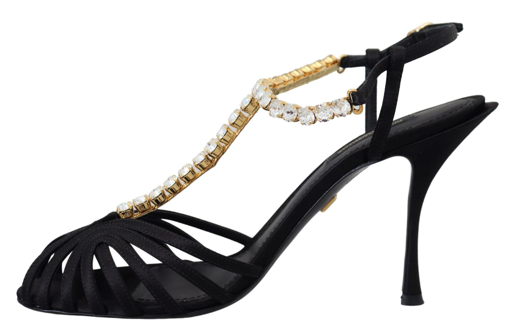 Elegante Pumps mit T-Riemen und Kristallen aus Seidenmischung