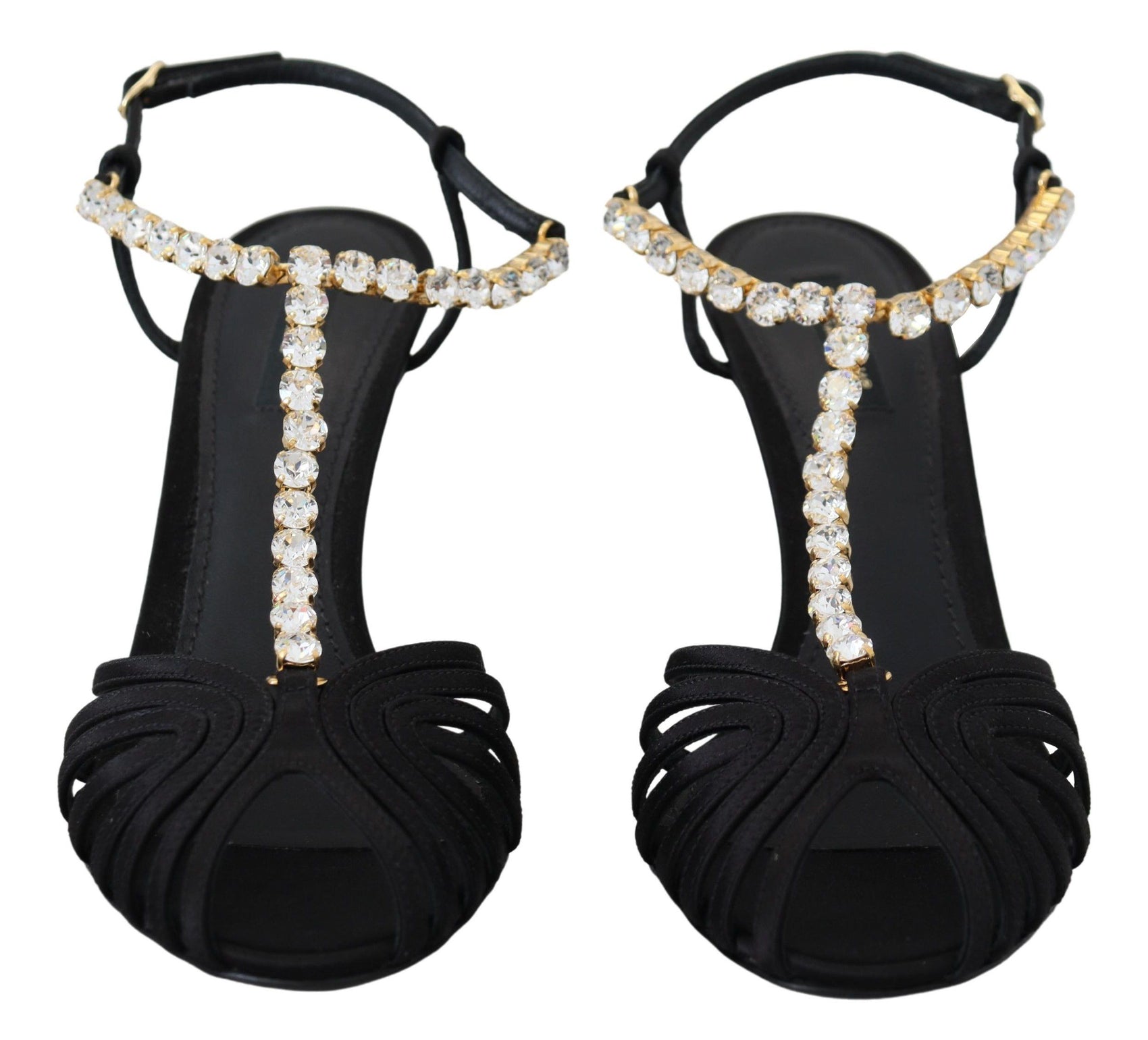 Elegante Pumps mit T-Riemen und Kristallen aus Seidenmischung