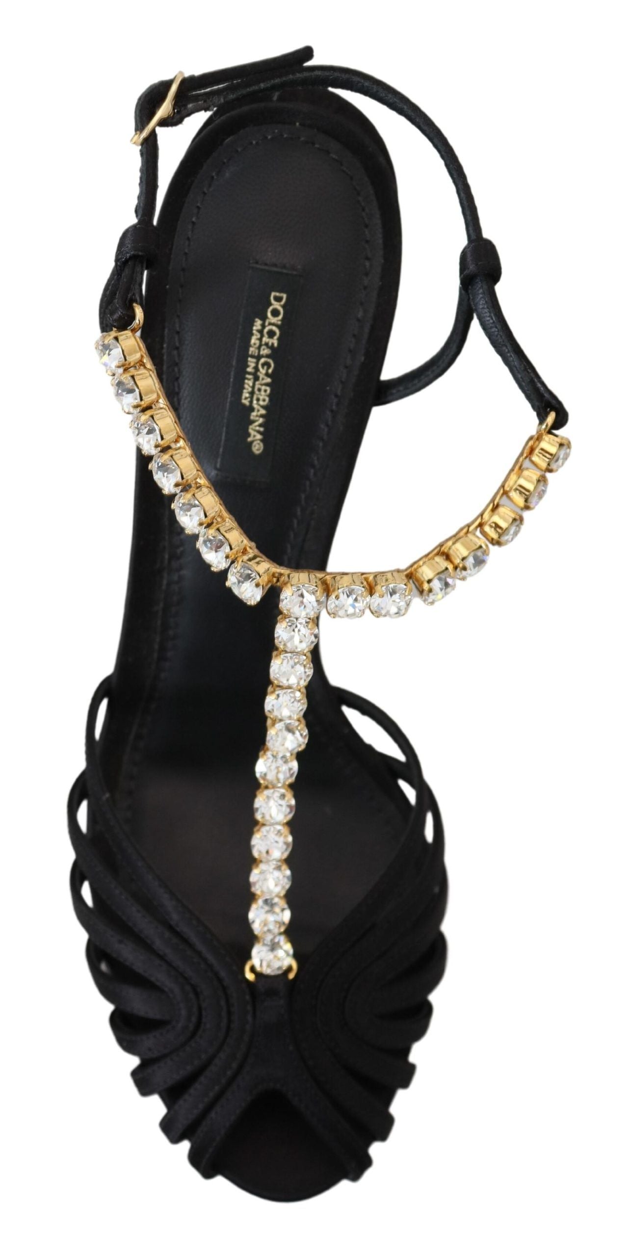 Elegante Pumps mit T-Riemen und Kristallen aus Seidenmischung