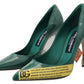 Emerald Elegance Leather Heels Pumps