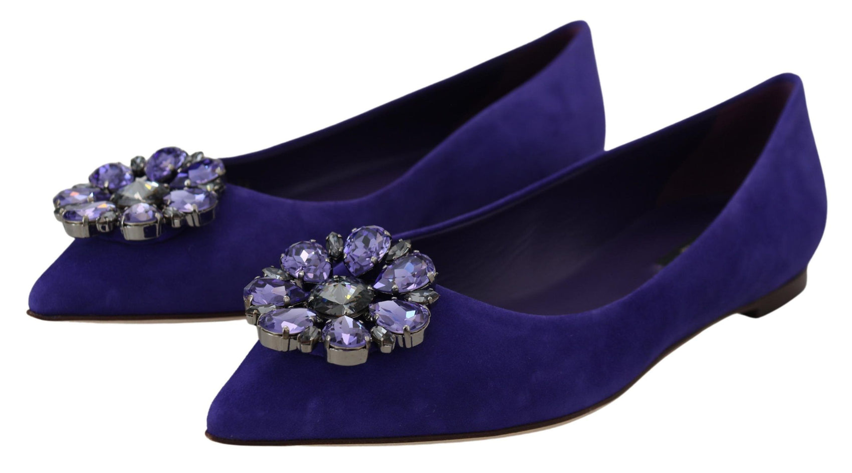 Lila Wildleder-Ballerinas mit Kristallverzierung