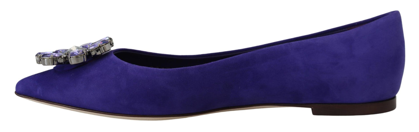 Embellished Crystal Purple Suede Flats