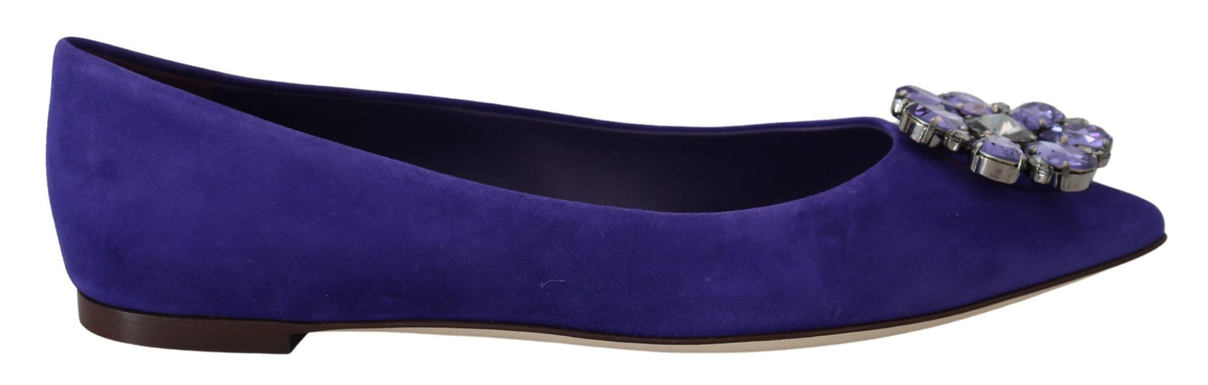 Ballerine in pelle scamosciata viola con cristalli decorati