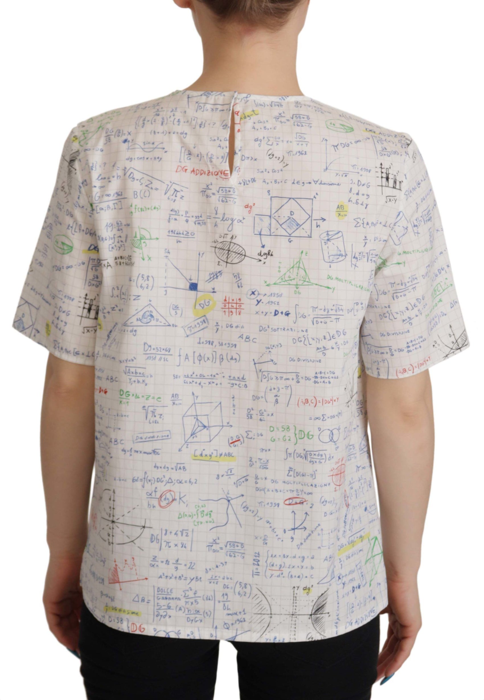 Baumwoll-T-Shirt mit Rundhalsausschnitt und Algebra-Print