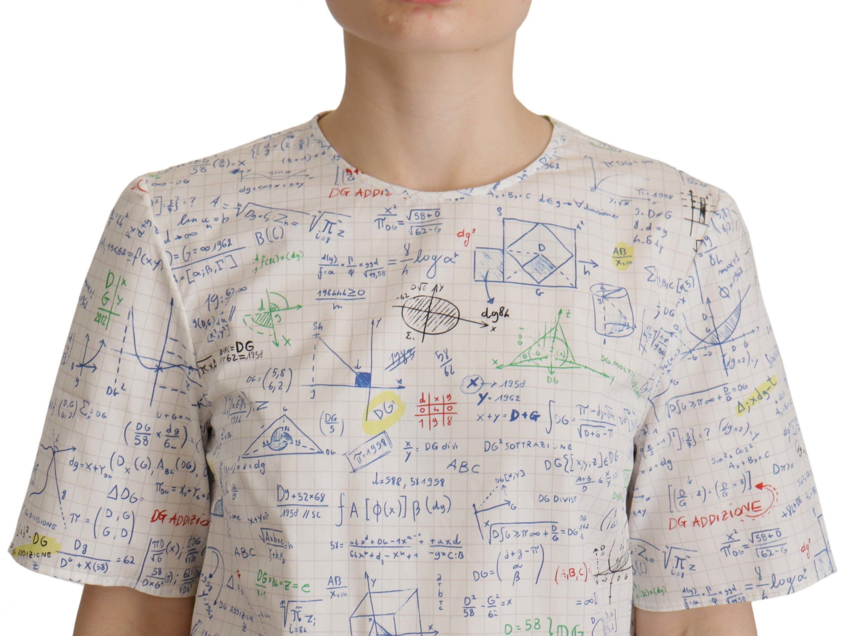 Baumwoll-T-Shirt mit Rundhalsausschnitt und Algebra-Print