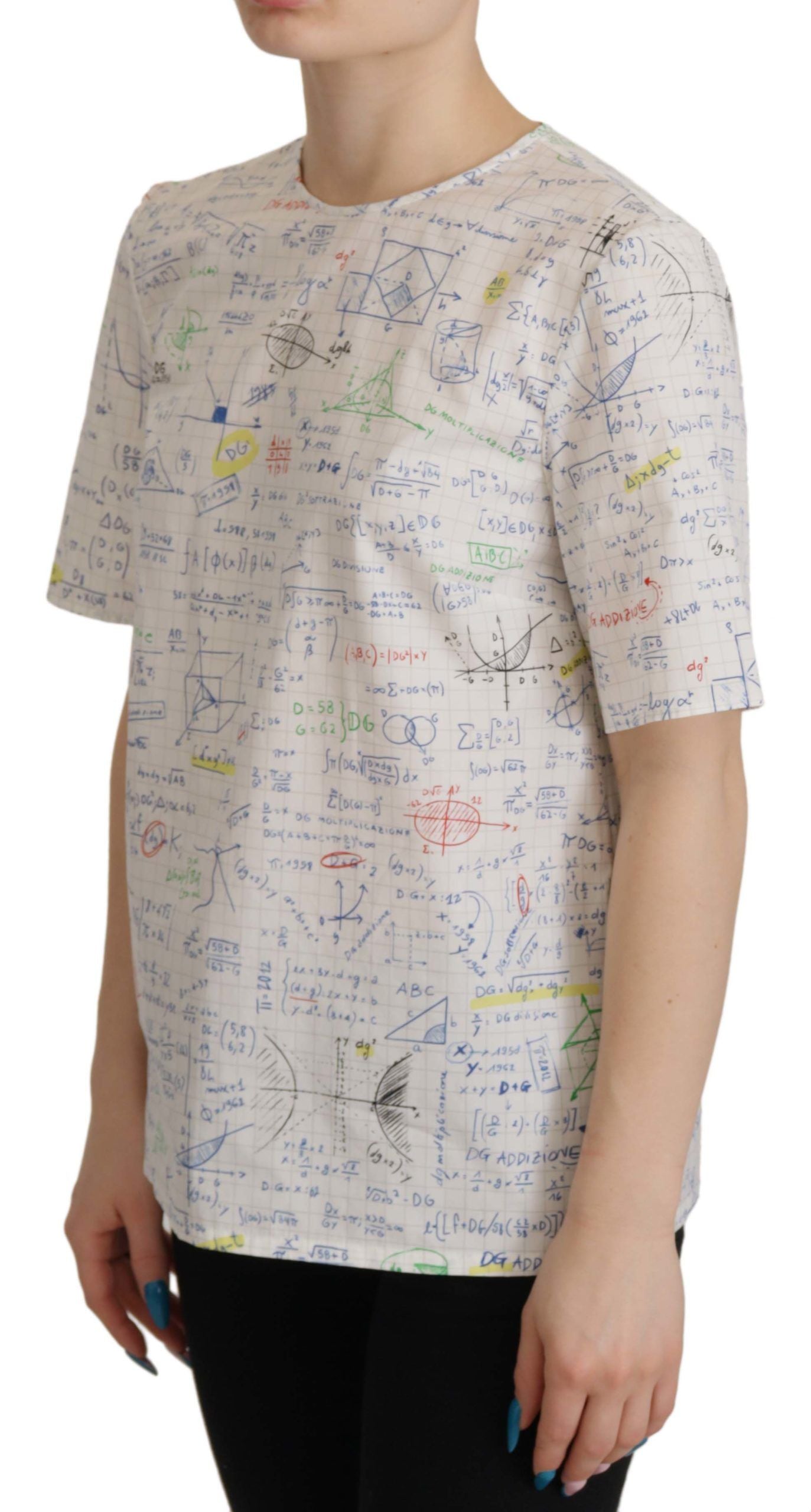 Baumwoll-T-Shirt mit Rundhalsausschnitt und Algebra-Print