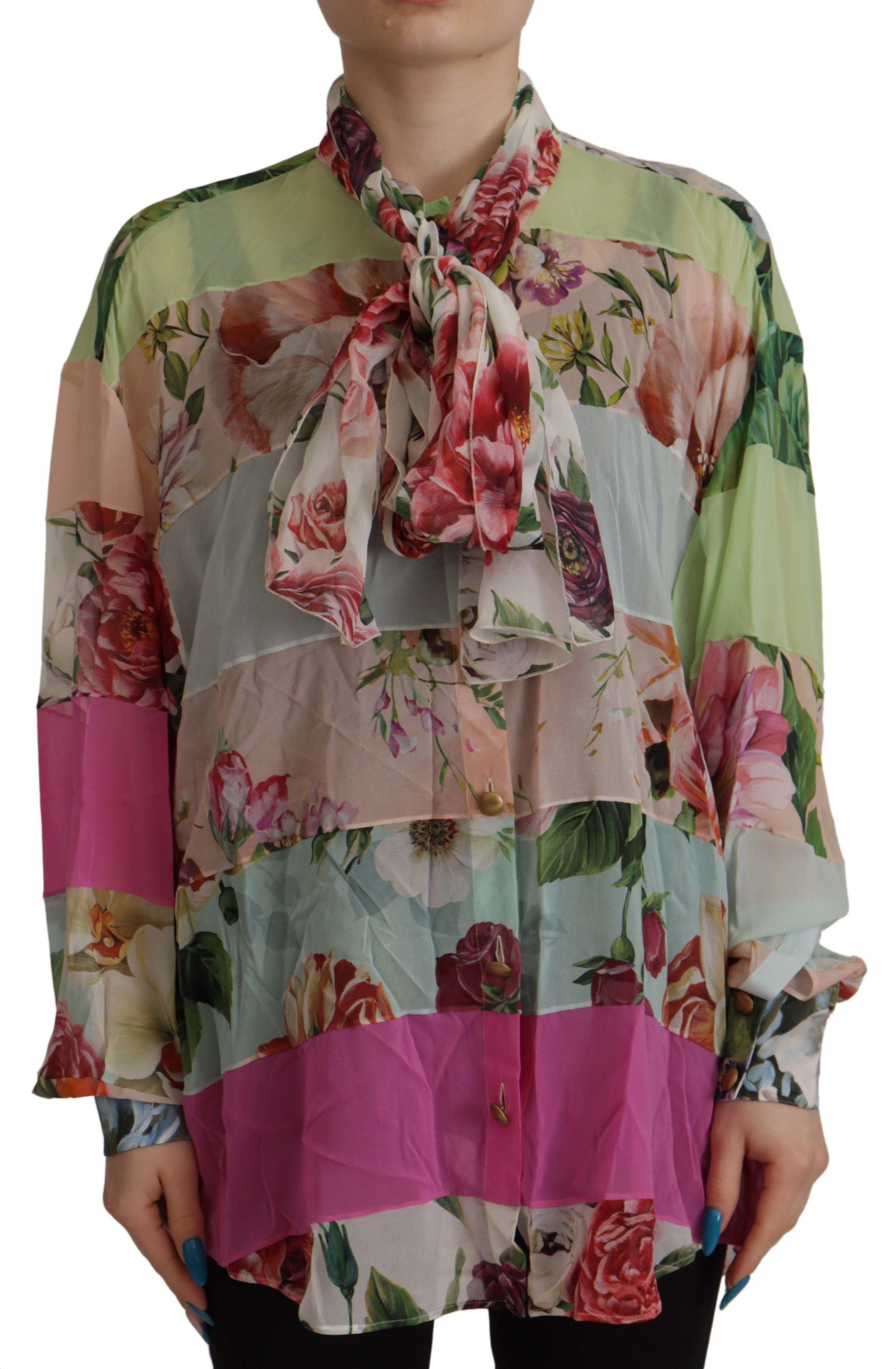 Elegante Seidenbluse mit floralem Patchwork