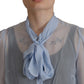 Elegante Seidenbluse mit Ascot-Kragen in Hellblau
