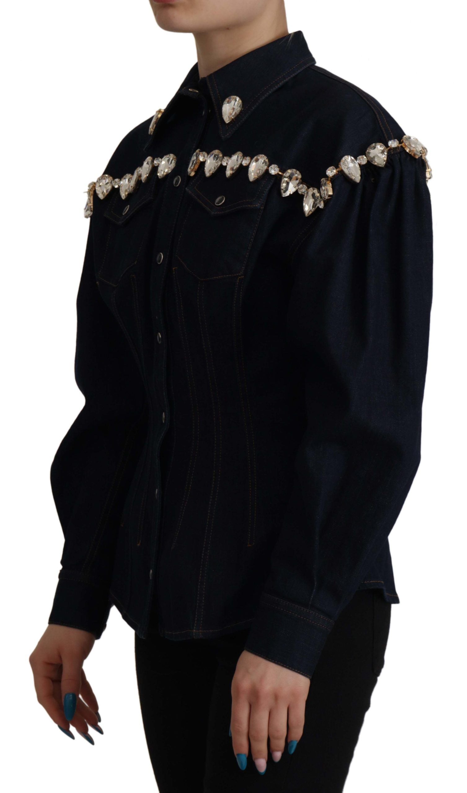 Elegante giacca in denim impreziosita da cristalli