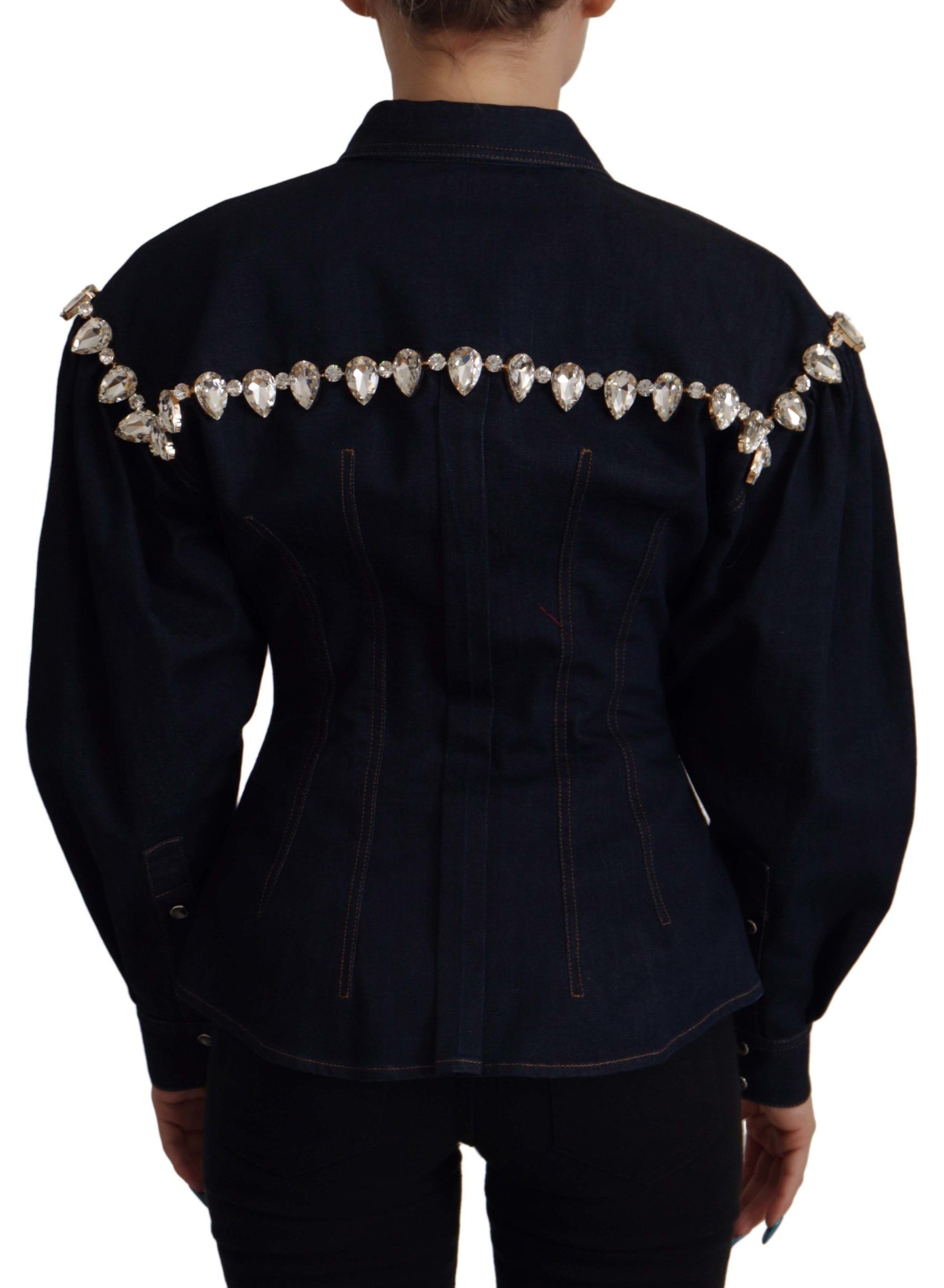 Elegante giacca in denim impreziosita da cristalli