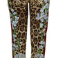 Eleganti pantaloni in seta multicolore a vita alta