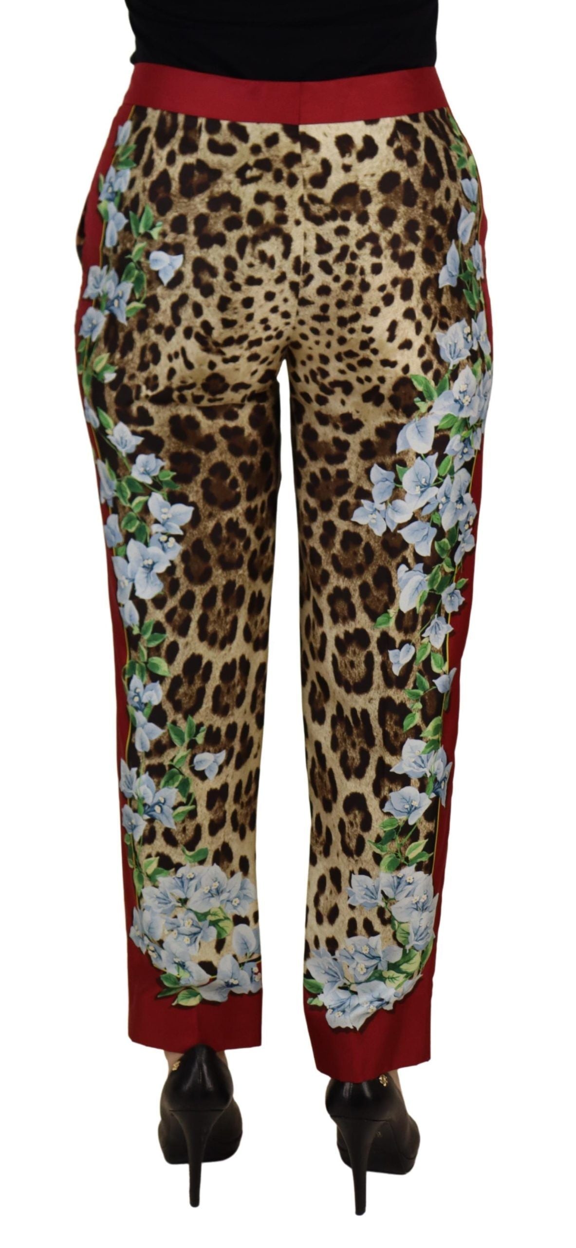 Eleganti pantaloni in seta multicolore a vita alta