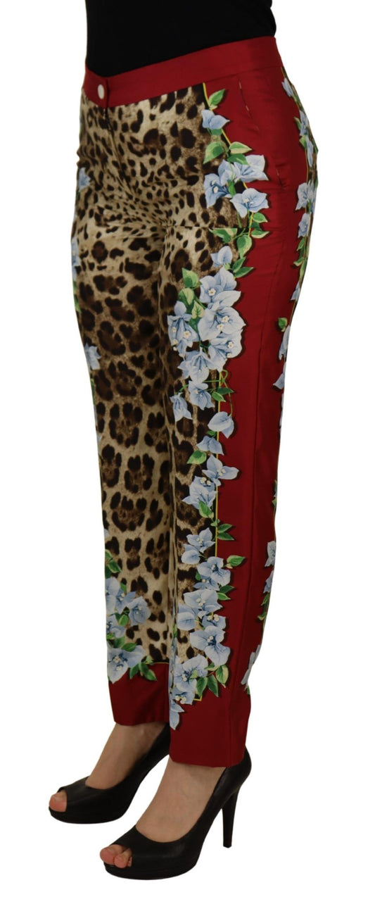 Eleganti pantaloni in seta multicolore a vita alta