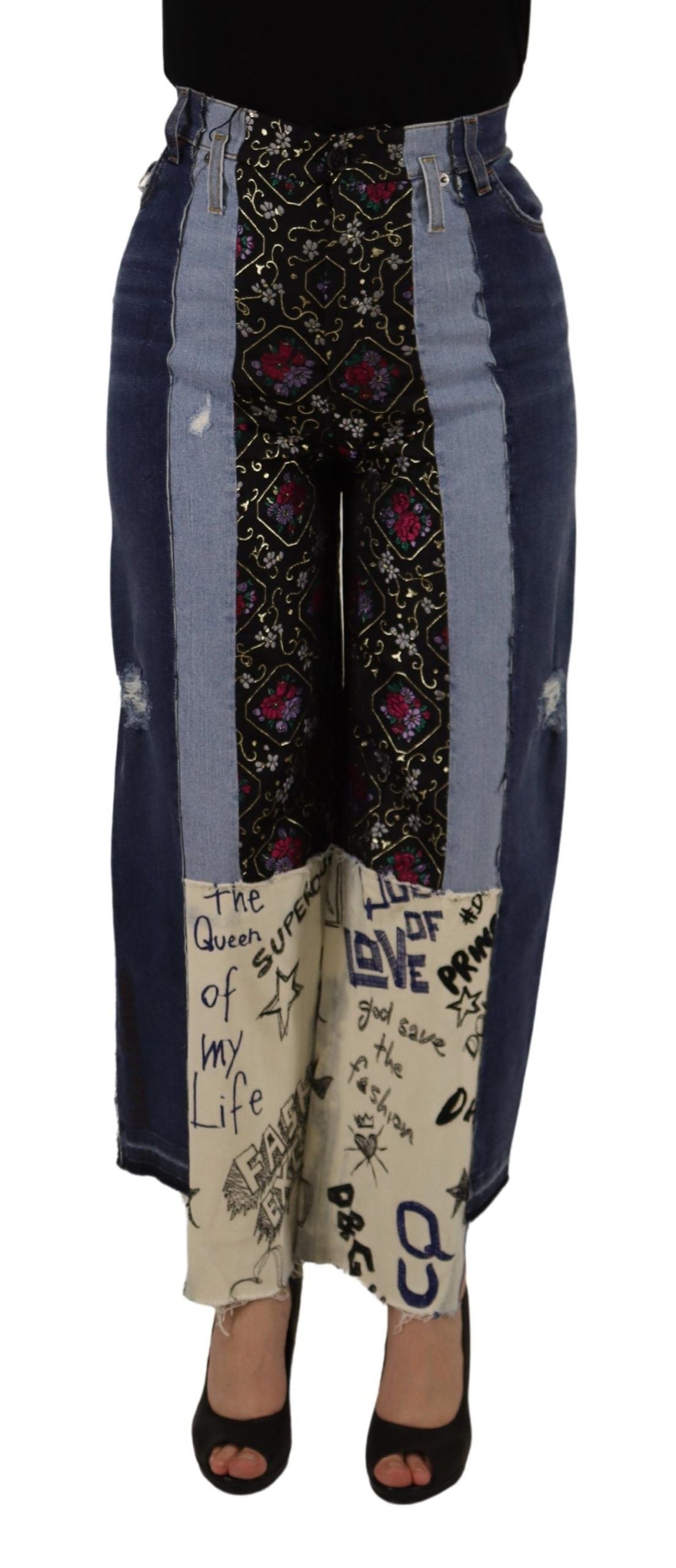 Jeans larghi multicolor a vita alta