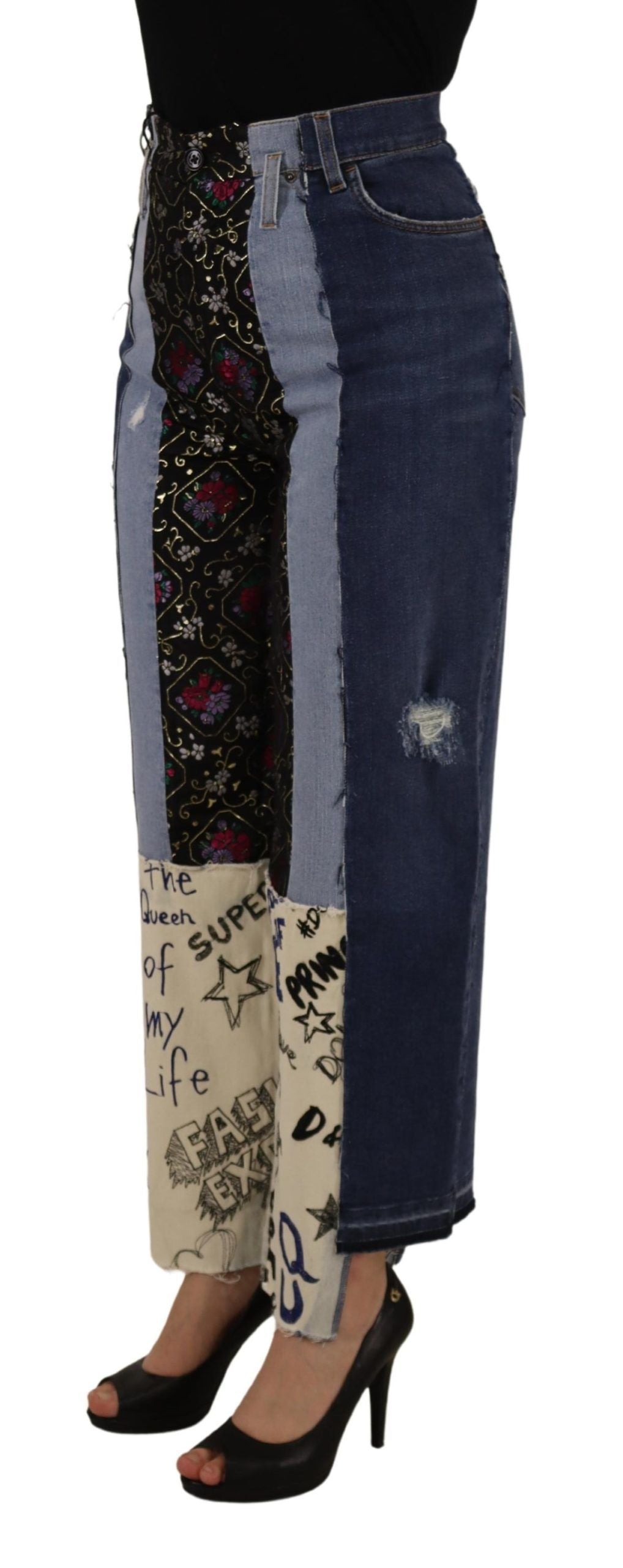 Jeans larghi multicolor a vita alta