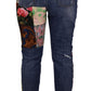 Denim skinny patchwork a vita alta