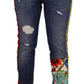 Denim skinny patchwork a vita alta
