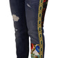 Denim skinny patchwork a vita alta