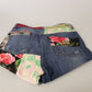 Denim skinny patchwork a vita alta