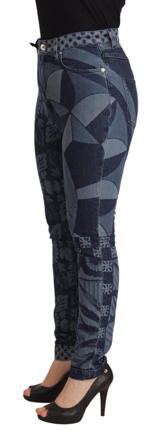 Eleganti jeans skinny a vita alta con motivo floreale