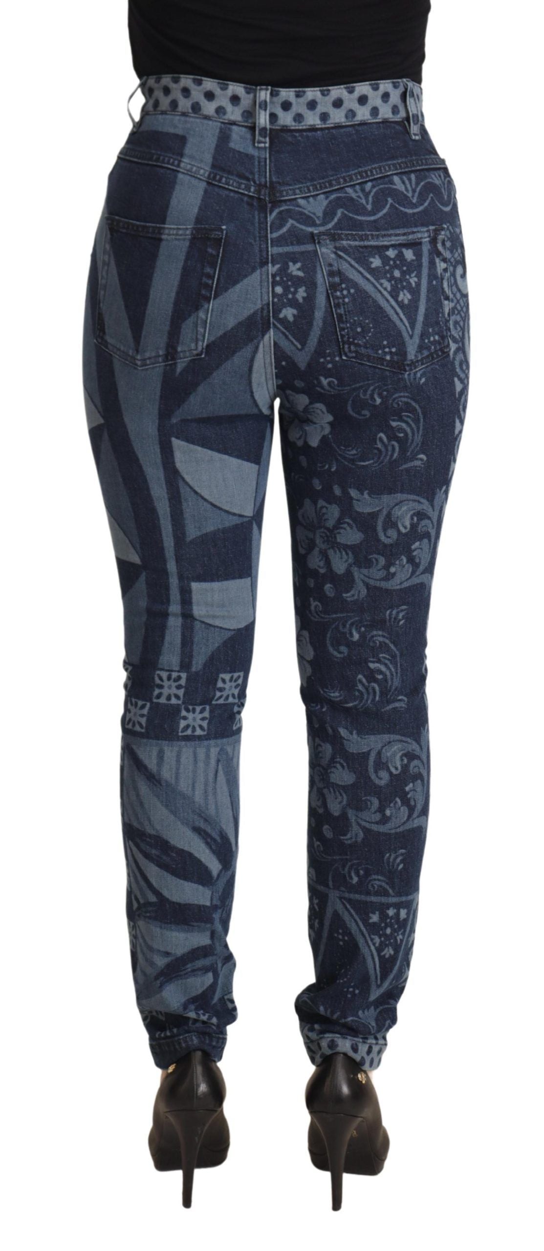 Eleganti jeans skinny a vita alta con motivo floreale