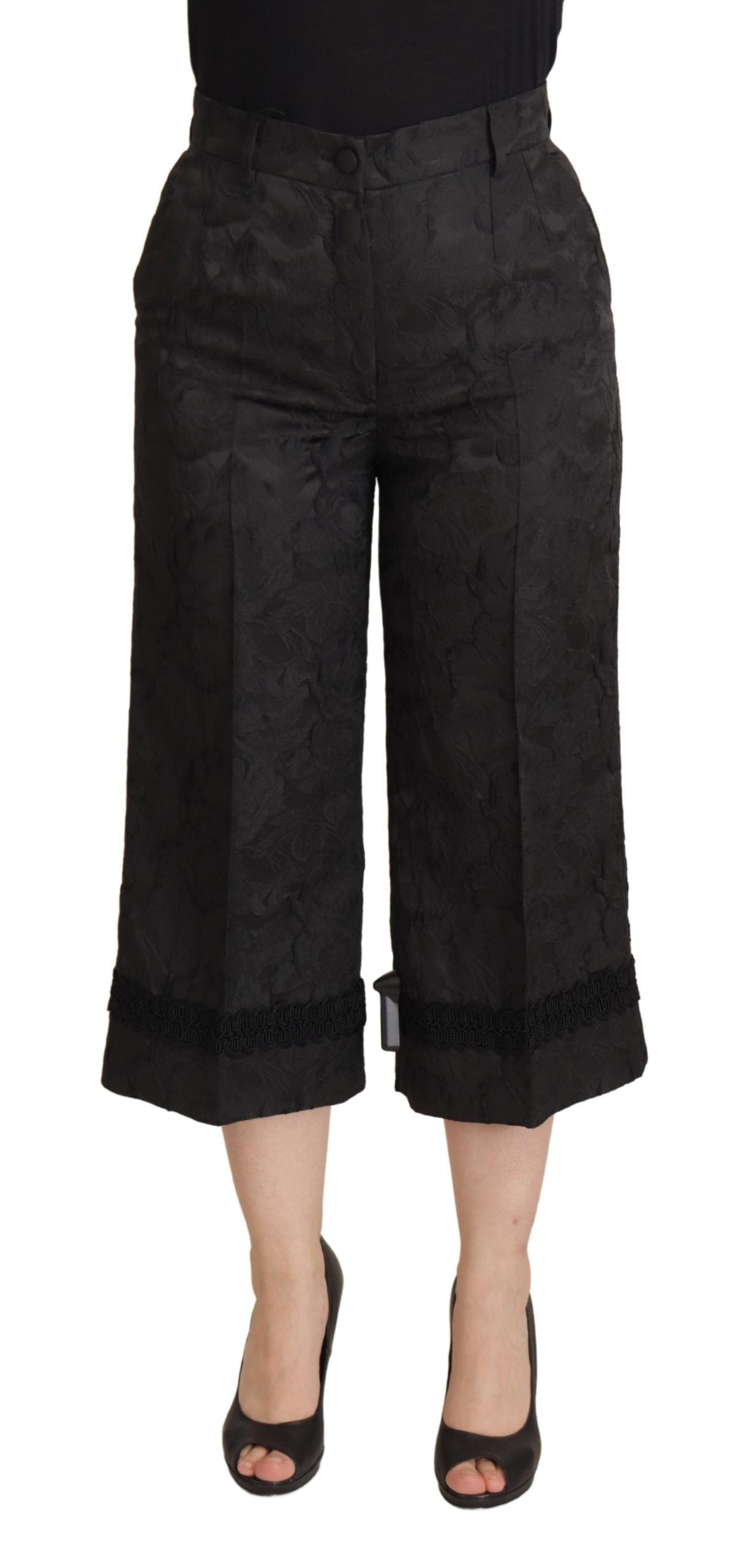 Pantaloni eleganti in broccato nero