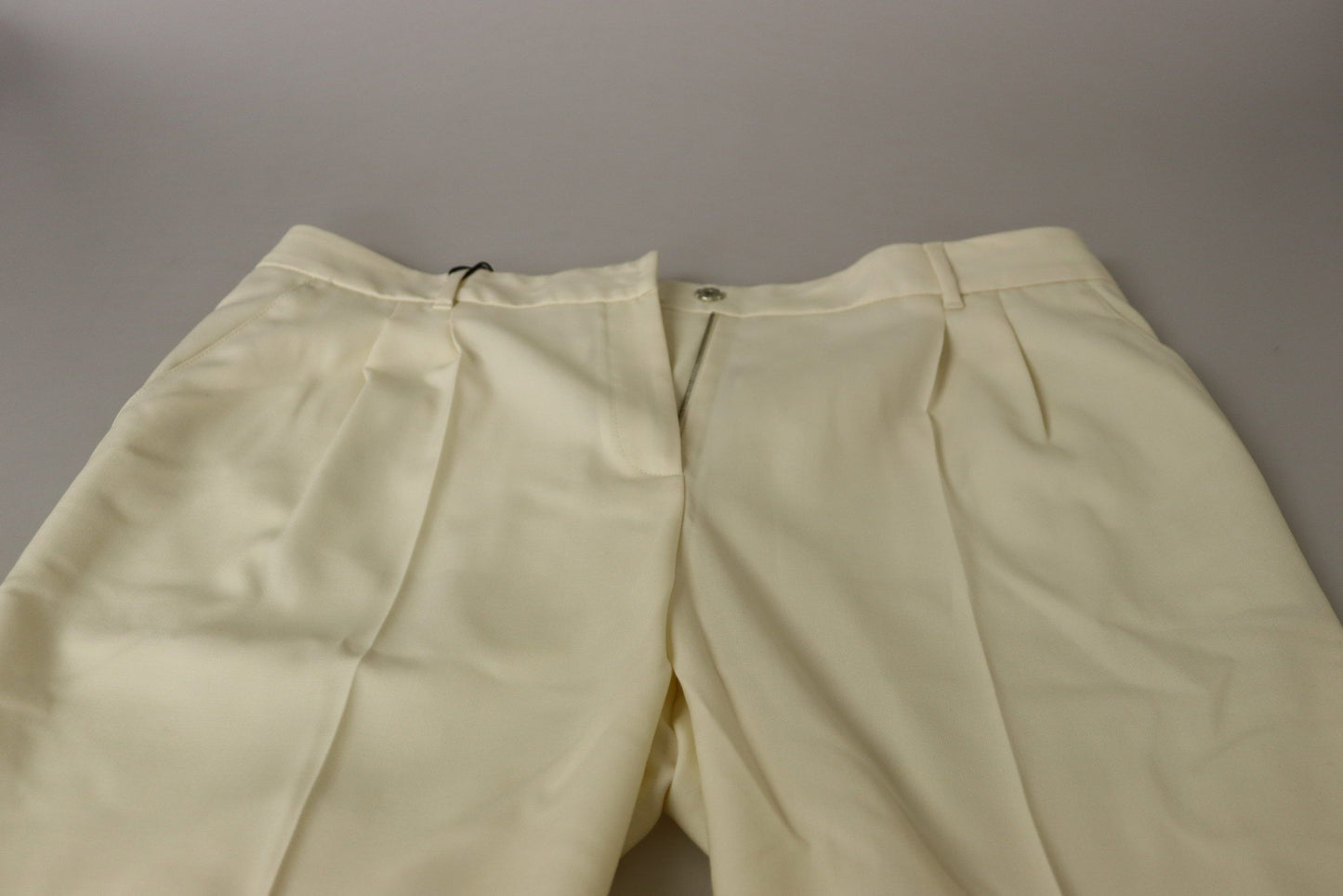 Eleganti pantaloni in lana a vita alta color avorio