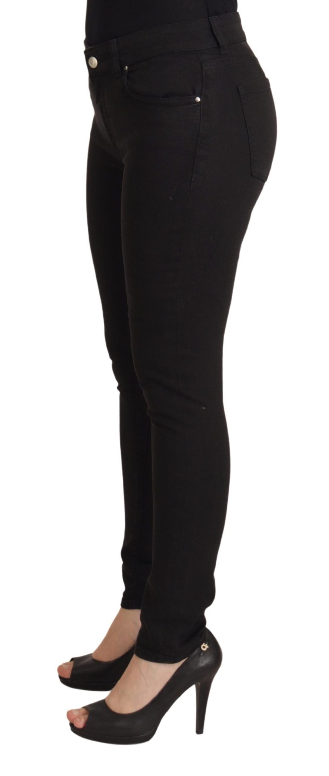Jeans skinny elasticizzati in cotone nero lucido