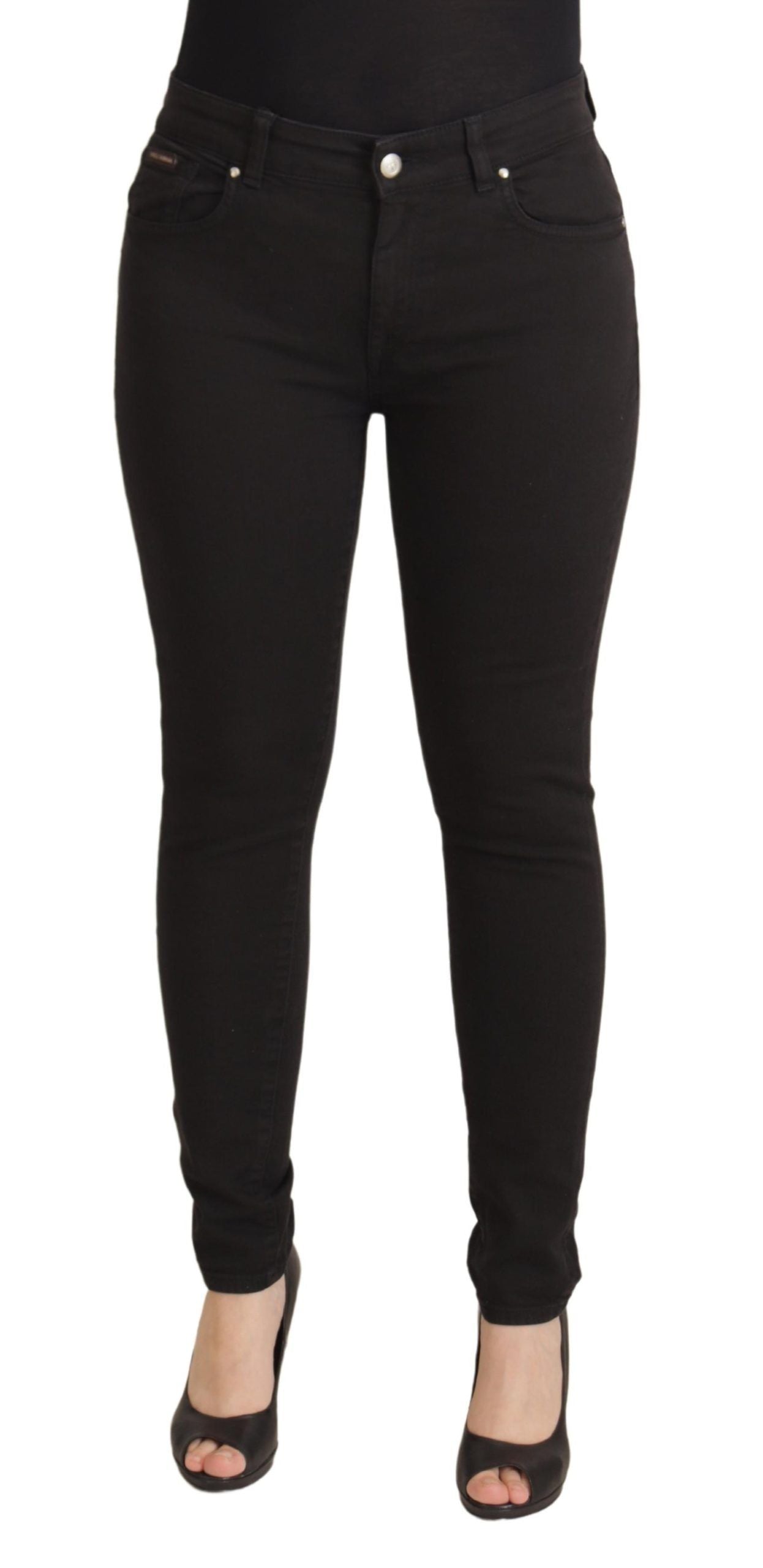 Jeans skinny elasticizzati in cotone nero lucido
