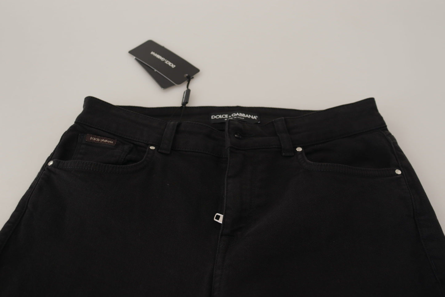 Jeans skinny elasticizzati in cotone nero lucido