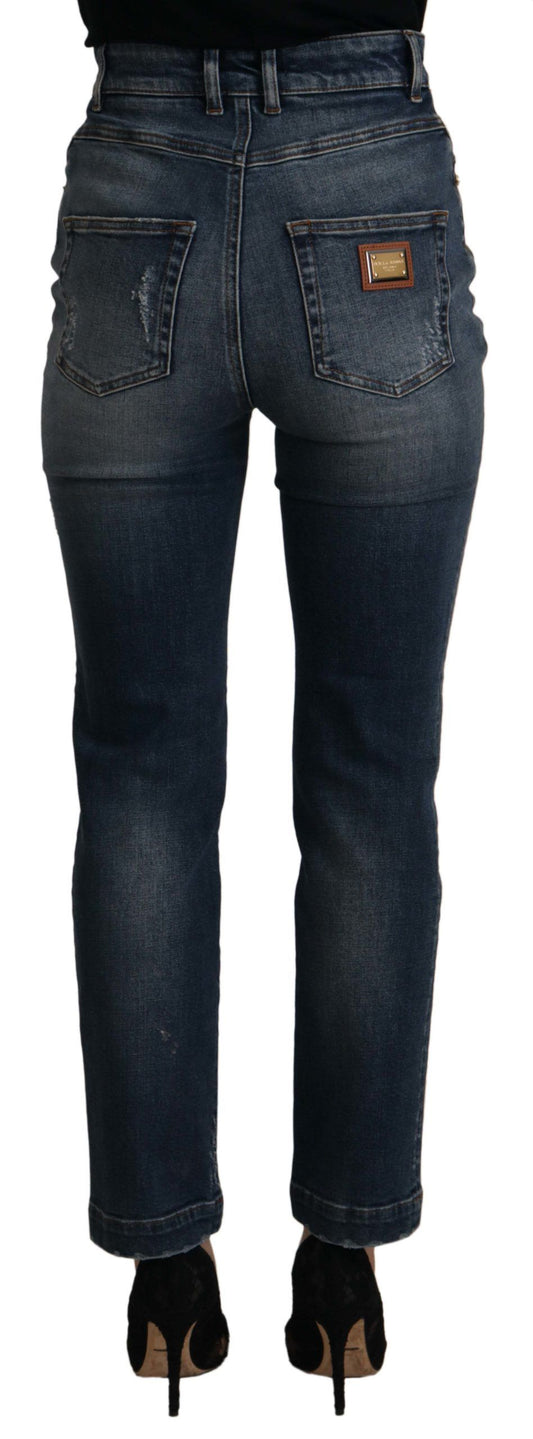 Jeans aderenti a vita alta firmati in blu