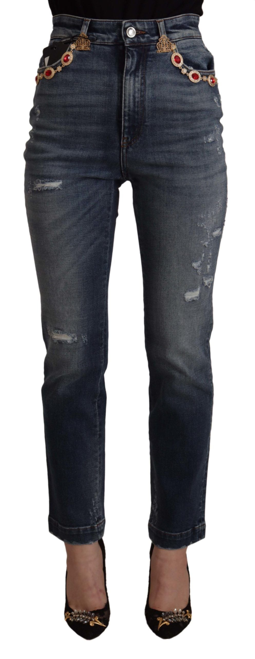 Jeans aderenti a vita alta firmati in blu