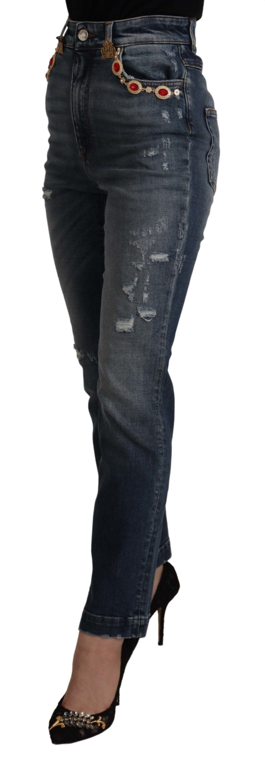 Jeans aderenti a vita alta firmati in blu