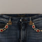 Jeans aderenti a vita alta firmati in blu