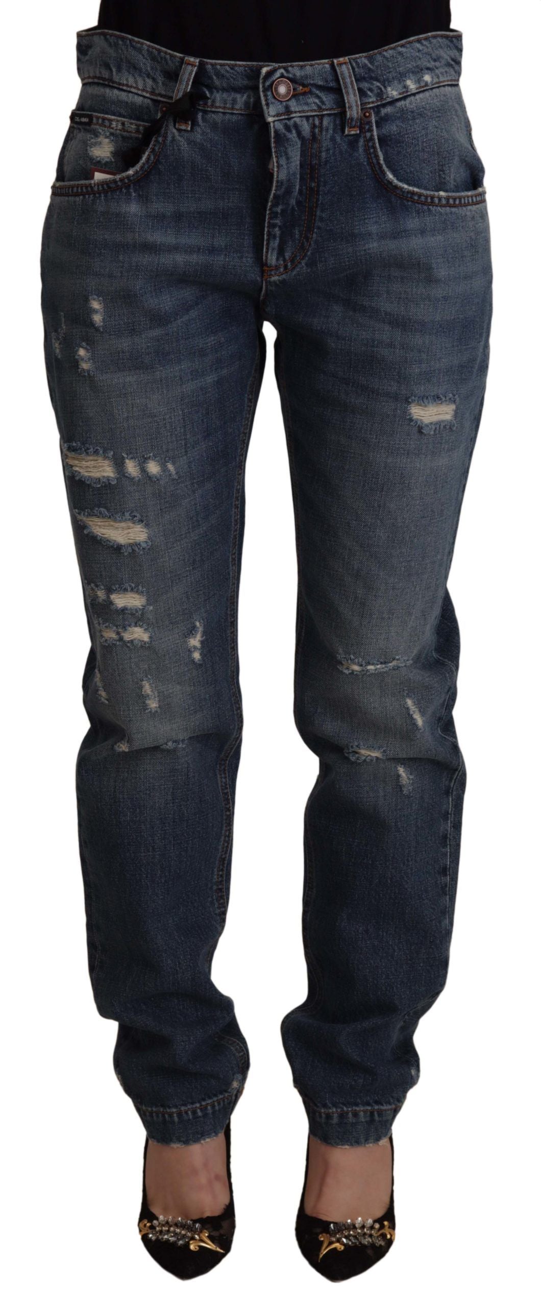 Jeans in denim a vita media con taglio boyfriend chic