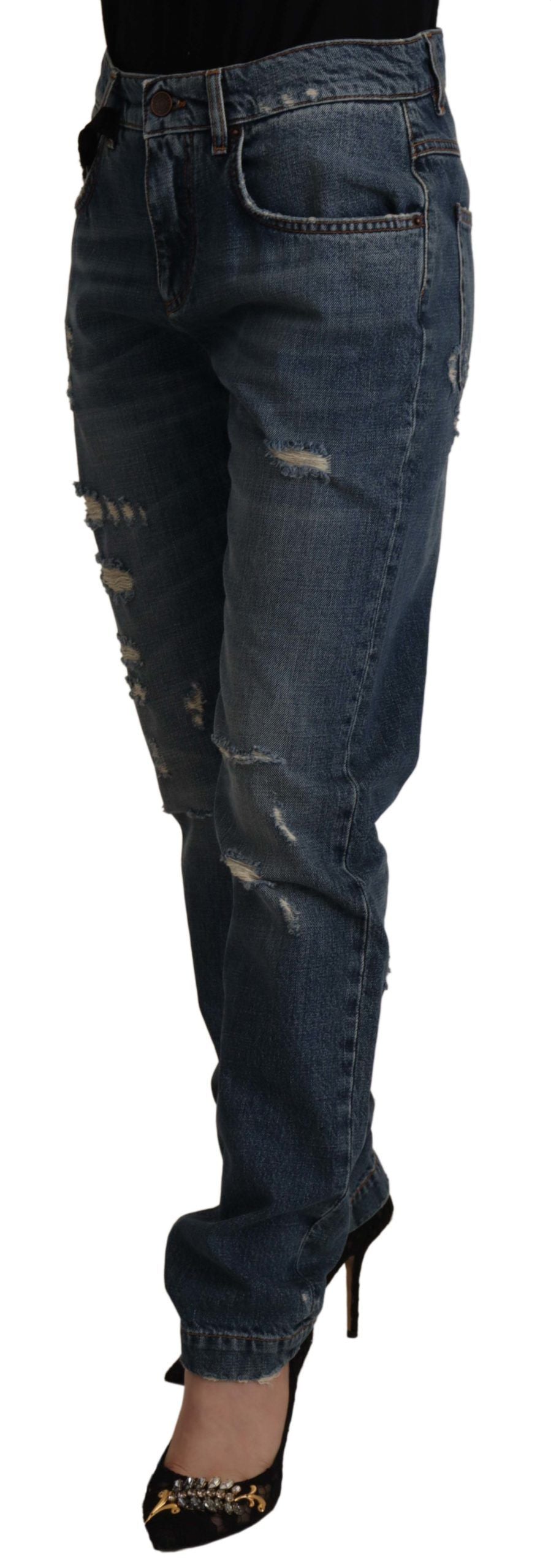 Jeans in denim a vita media con taglio boyfriend chic