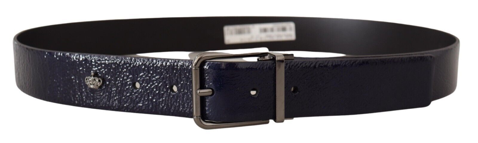 Elegante cintura in pelle blu con fibbia argentata