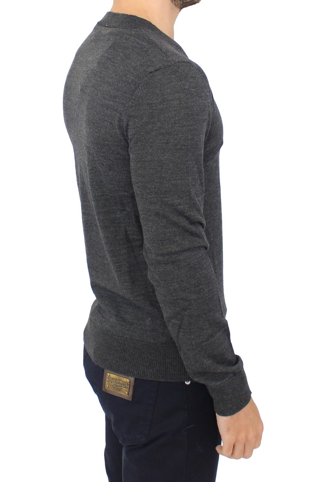 Schicker grauer Pullover aus Wollmischung mit V-Ausschnitt