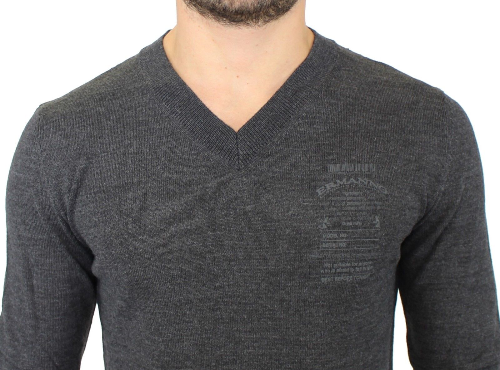Schicker grauer Pullover aus Wollmischung mit V-Ausschnitt
